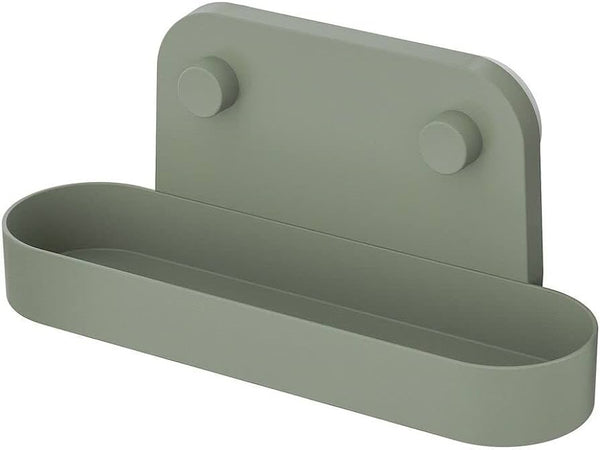 OBONAS Wall shelf with suction cup, Grey-green, 28cm