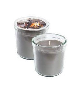 ENSTAKA Scented candle in glass, Bonfire/grey, 20hr