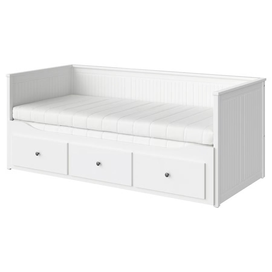 HEMNES Day-bed with 3 drawers/2 mattresses, white/AFJALL medium