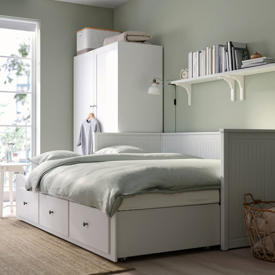 HEMNES Day-bed with 3 drawers/2 mattresses, white/AFJALL medium