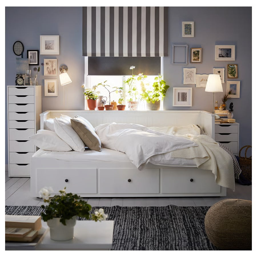 HEMNES Day-bed with 3 drawers/2 mattresses, white/AFJALL medium
