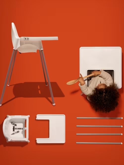 ANTILOP Highchair with tray, White/silver-colour