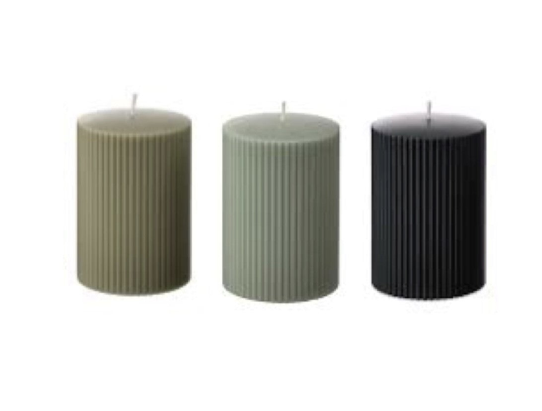 GLASBJORK Scented pillar candle, Cedarwood & vanilla/green/grey