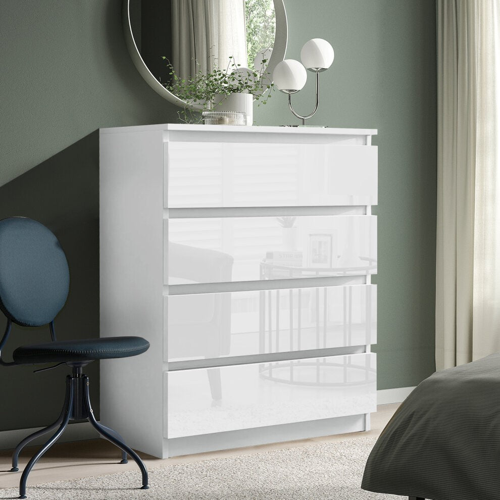 MALM chest of 4 drawers/bedside table, 80x100cm, HIGH GLOSS White