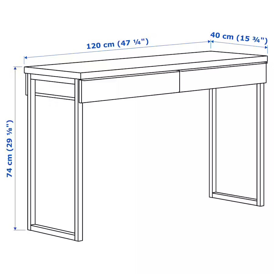 BESTA BURS Desk, 120x40cm, High-gloss white– Home Swede Home