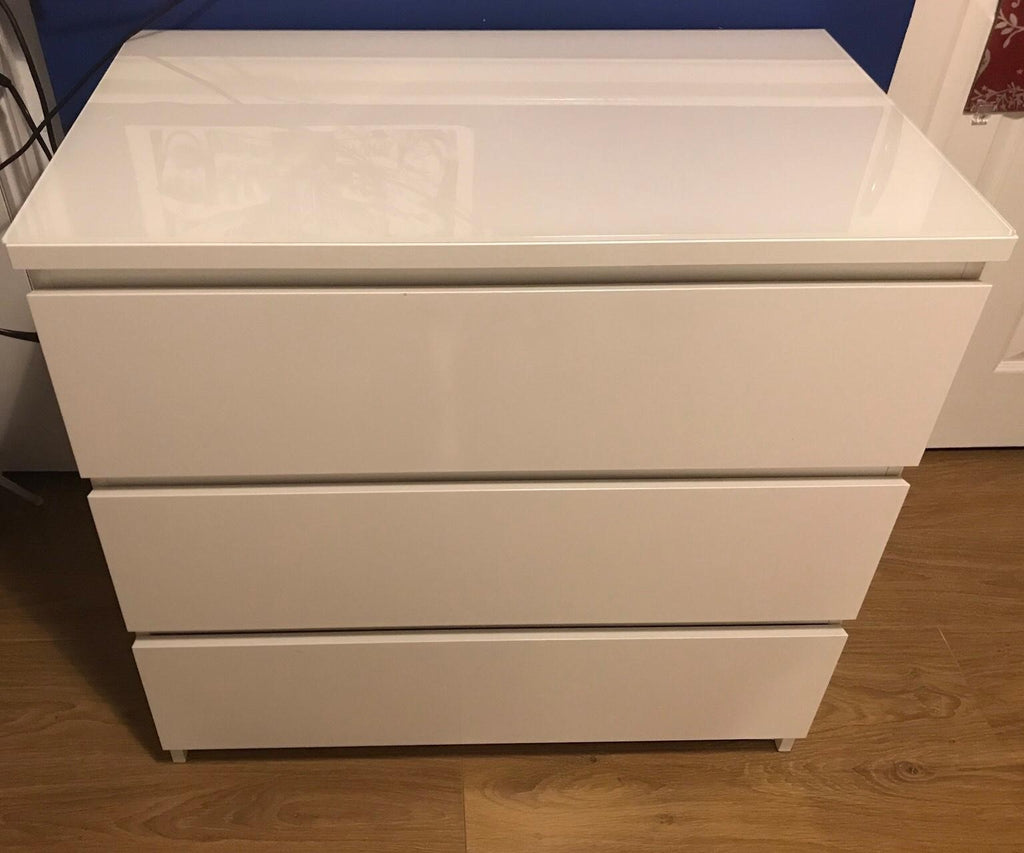 MALM chest of 3 drawers/bedside table, 80x78cm, HIGH GLOSS White