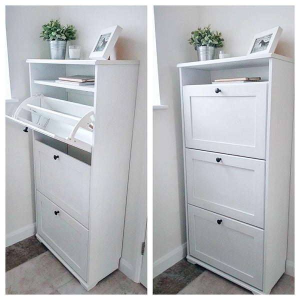 BRUSALI Shoe cabinet with 3 compartments, White, 61x30x130cm