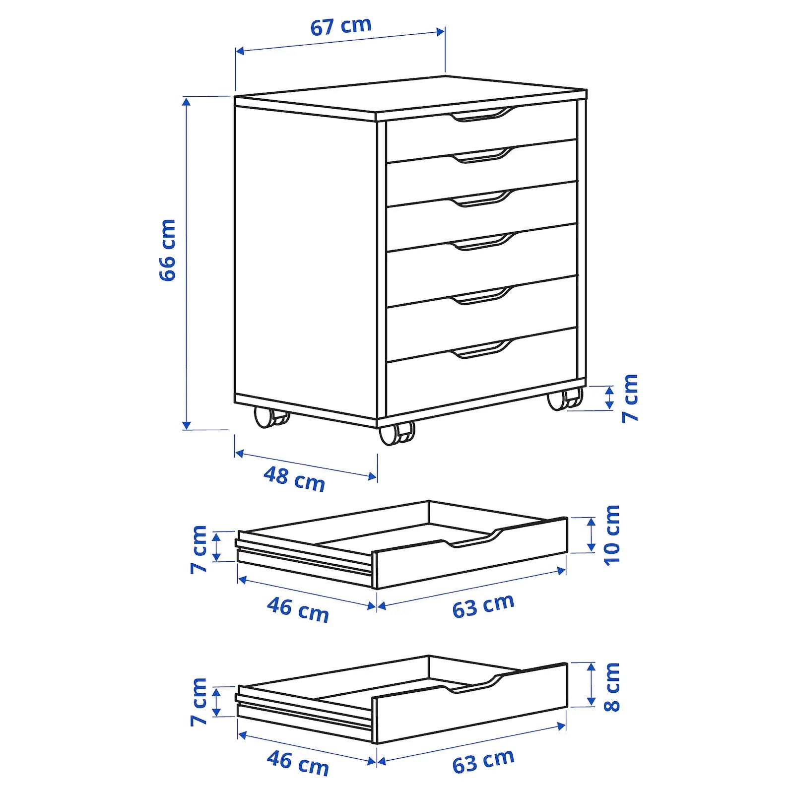 ALEX Drawer unit on castors, 67x66cm, White– Home Swede Home