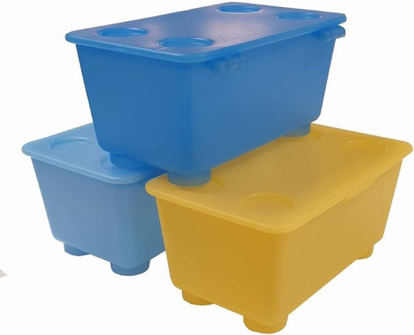 GLIS Box with lid, 17x10cm, 3 pack, Yellow/blue