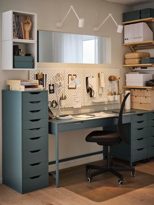 ALEX Drawer unit, 9 drawers, 36x116cm, Grey-turquoise