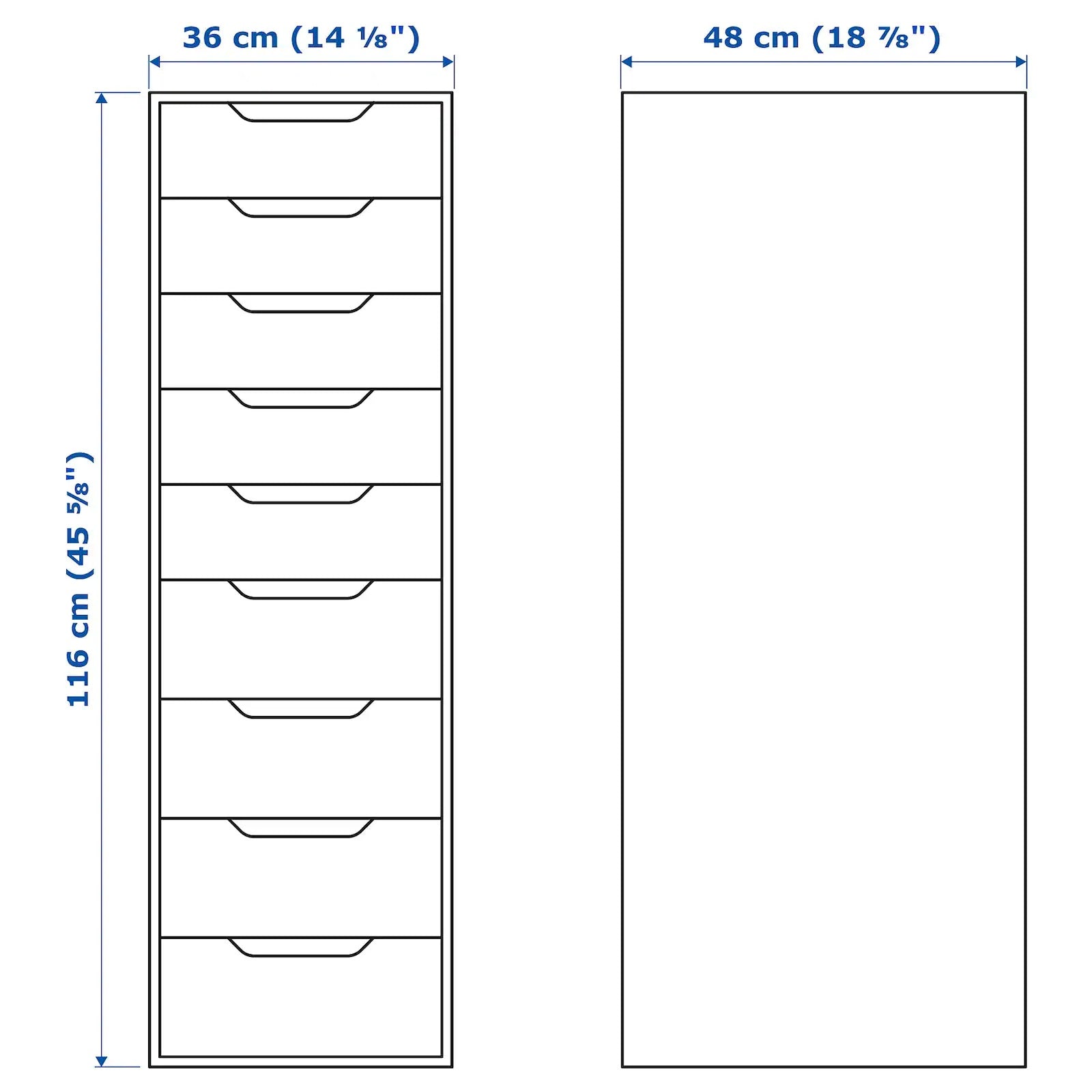 ALEX Drawer unit, 9 drawers, 36x116cm, White– Home Swede Home